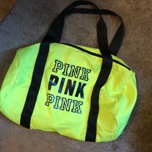 Pink neon yellow duffel bag
